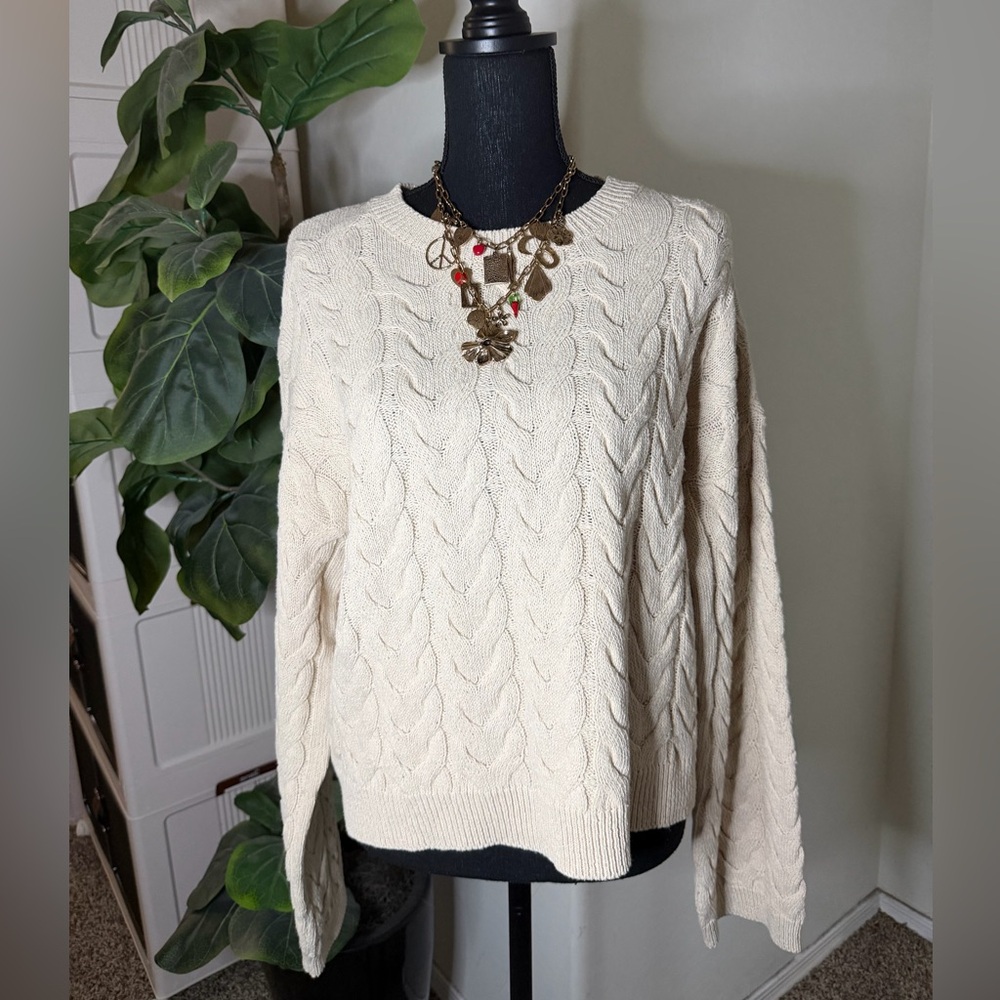 Cream Cable Oversize Knit Sweater